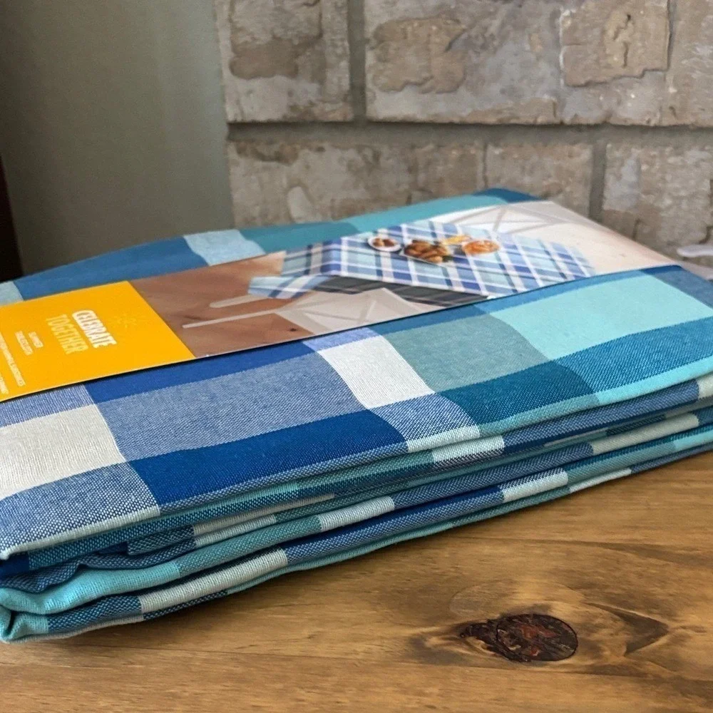 Celebrate Together Blue Gingham Plaid Picnic Table Cloth Fabric 60
